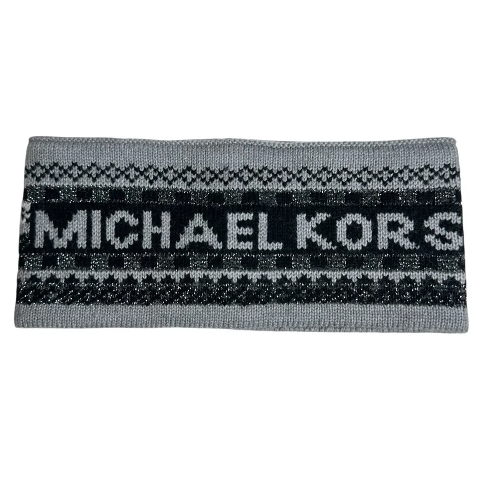Michael Kors Metallic Fair Isle Knit Headband Head Warmer Jacquard Logo New!